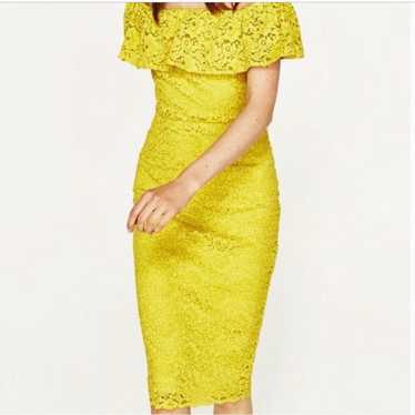 Zara Yellow Lace Off The Shoulder Sheath Dress