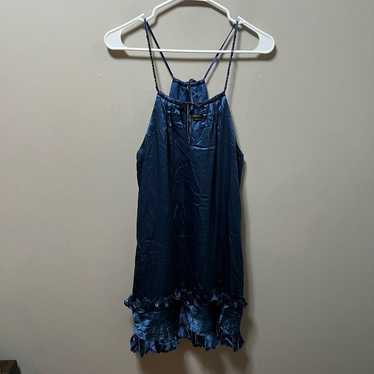 BCBGMaxAzria Navy Blue Jeweled key hole 100% silk 