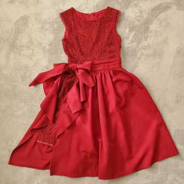 Korean-style♪ One-piece party dress in red with f… - image 1