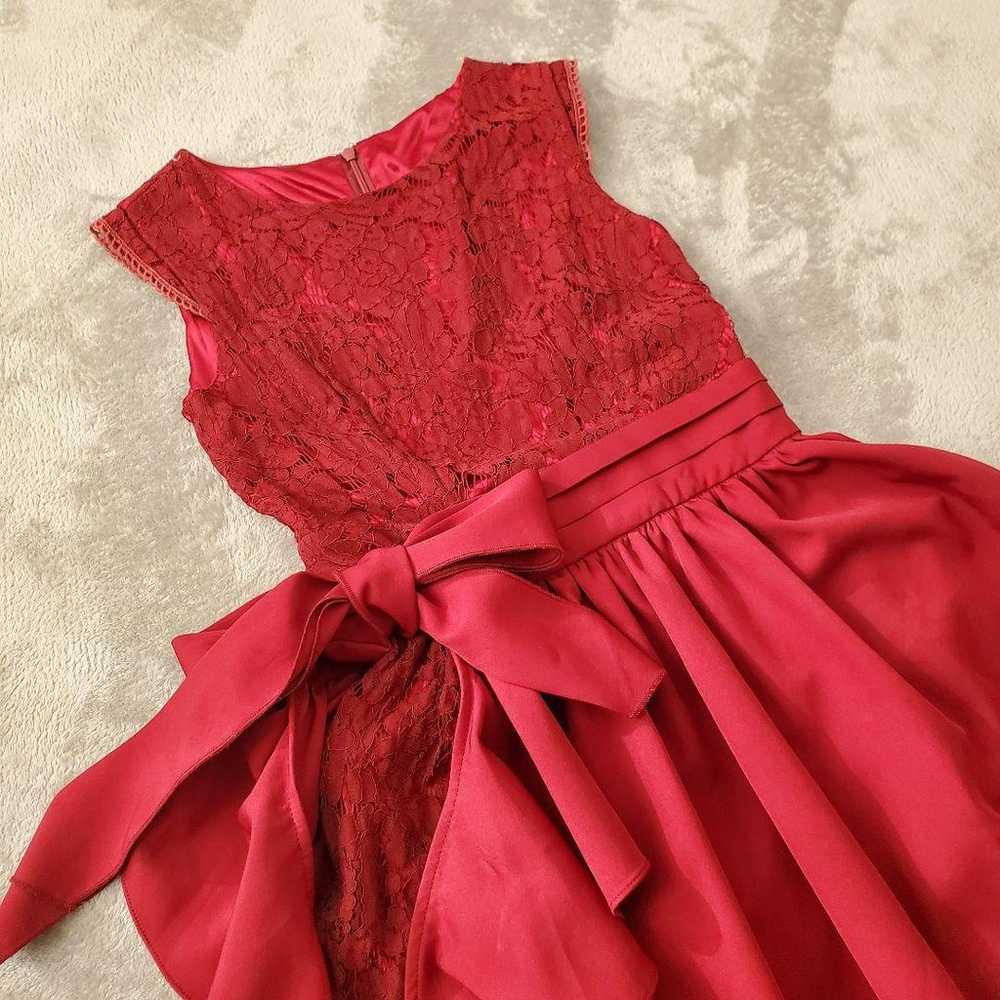 Korean-style♪ One-piece party dress in red with f… - image 2