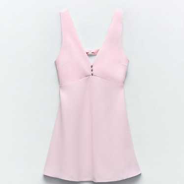 Zara Jewel Button Pinafore Mini Dress- Pink