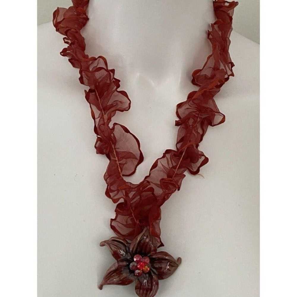 Vintage Ooak Enamel Flower Necklace Red - image 10