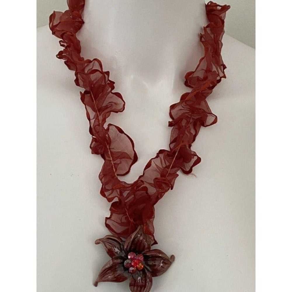 Vintage Ooak Enamel Flower Necklace Red - image 11