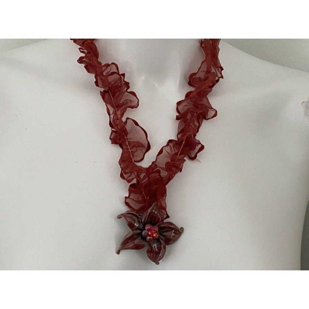 Vintage Ooak Enamel Flower Necklace Red - image 2