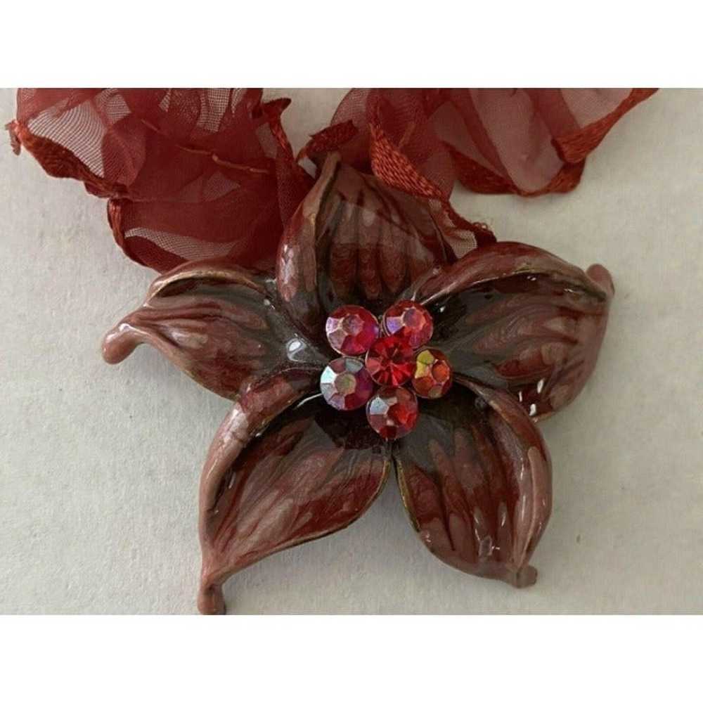 Vintage Ooak Enamel Flower Necklace Red - image 3