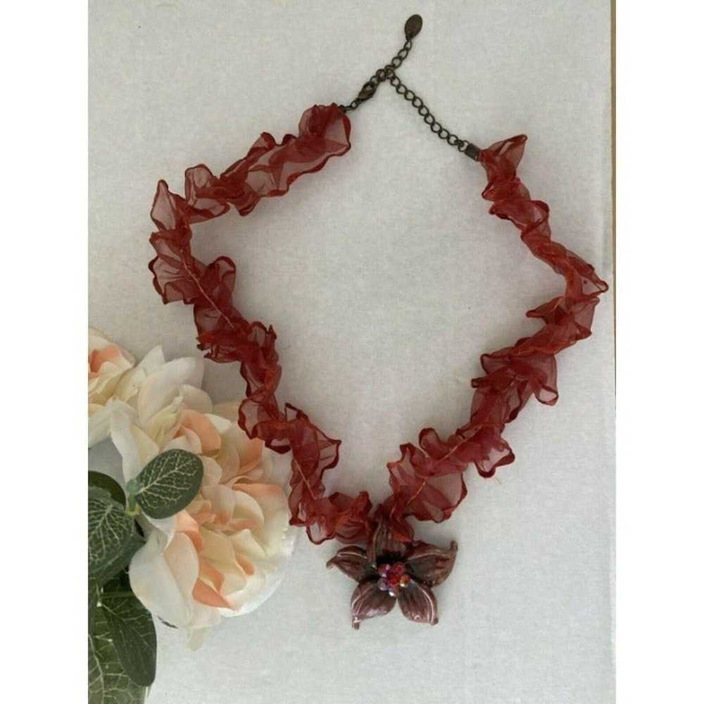 Vintage Ooak Enamel Flower Necklace Red - image 6