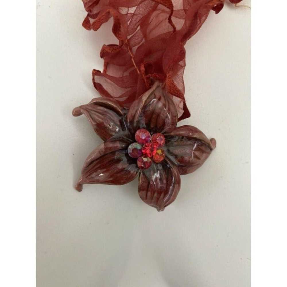 Vintage Ooak Enamel Flower Necklace Red - image 8