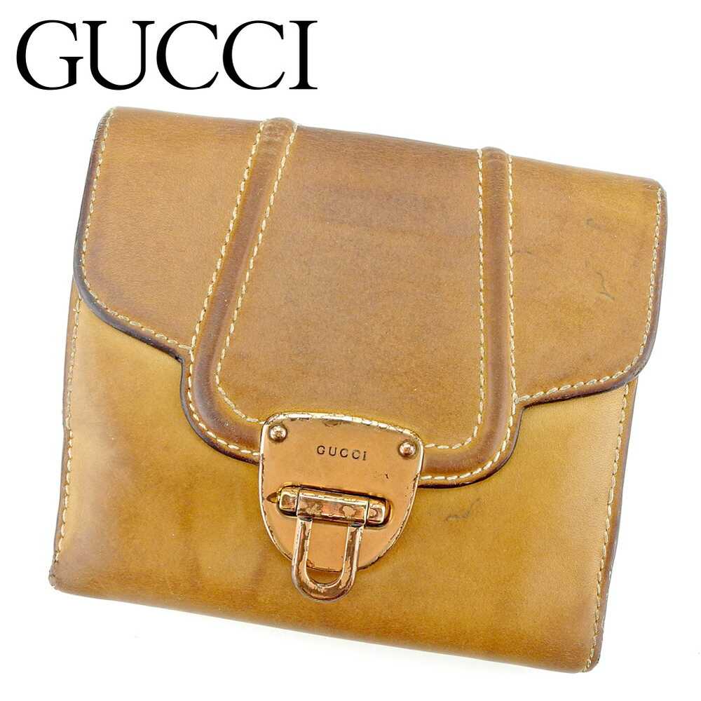 Gucci W Hook Bi-Fold Wallet Logo Plate Beige Brow… - image 1