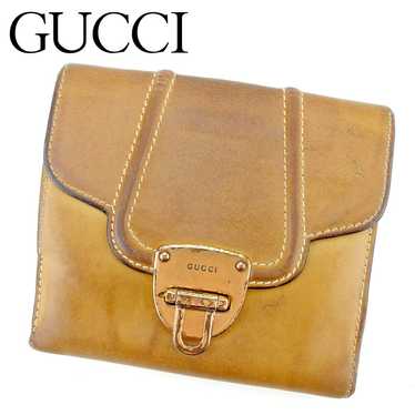 Gucci W Hook Bi-Fold Wallet Logo Plate Beige Brow… - image 1