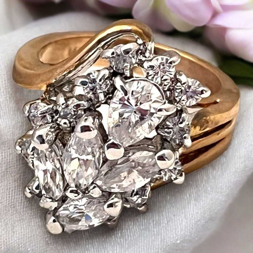 Vintage Cluster Ring Size 5 Cubic Zirconia 14K Go… - image 1