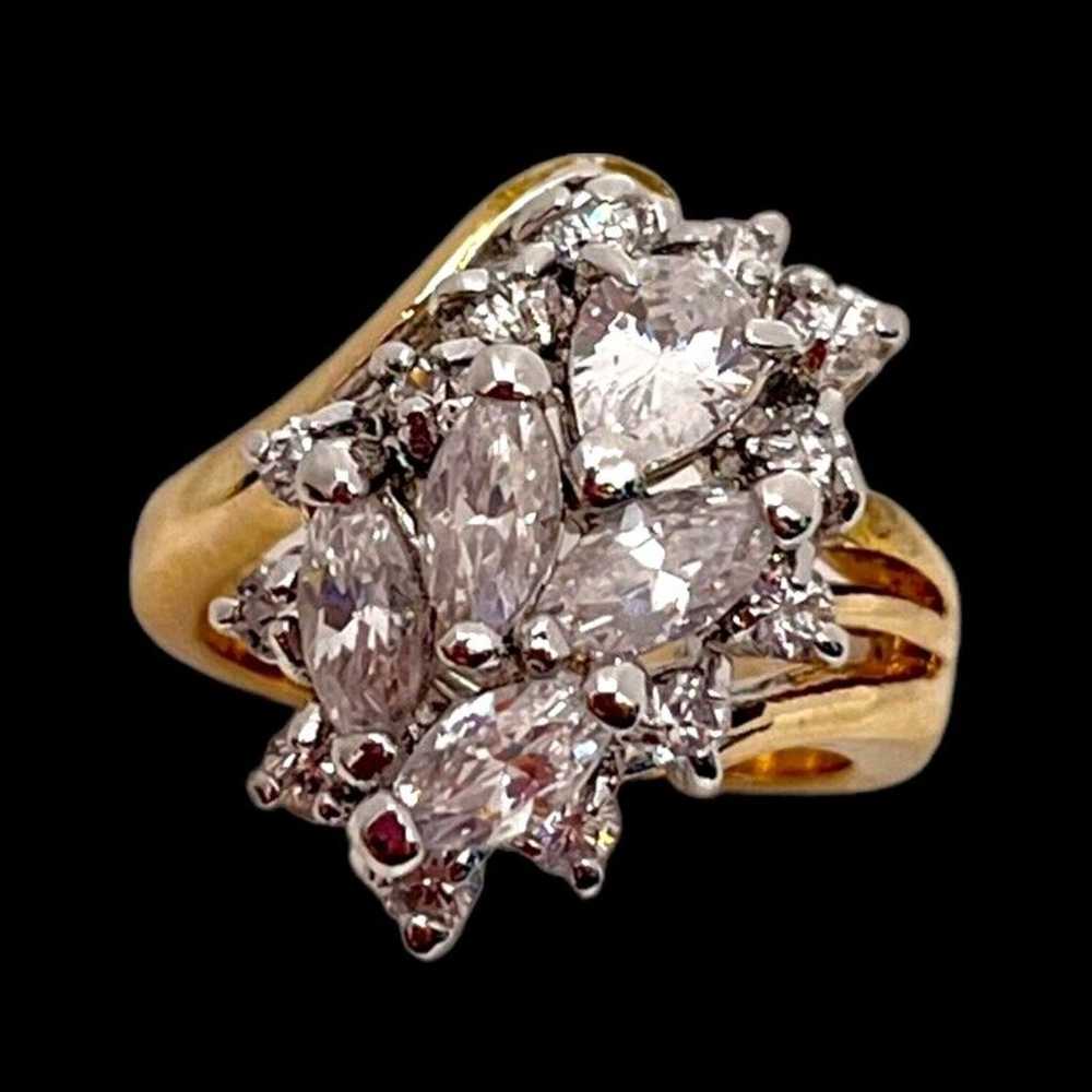 Vintage Cluster Ring Size 5 Cubic Zirconia 14K Go… - image 6