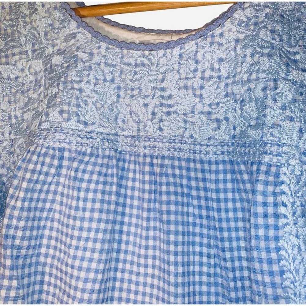 J Marie Blue Gingham Embroidered Midi Dress sz sm… - image 12