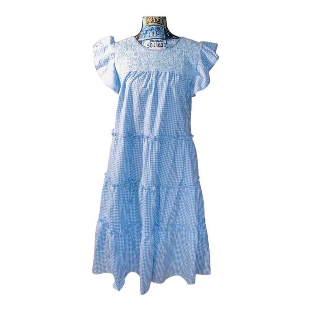 J Marie Blue Gingham Embroidered Midi Dress sz sm… - image 3