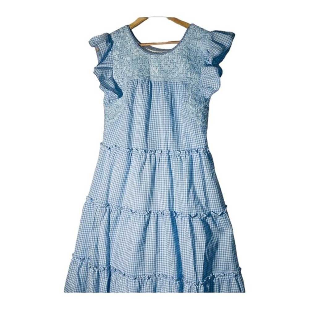 J Marie Blue Gingham Embroidered Midi Dress sz sm… - image 5