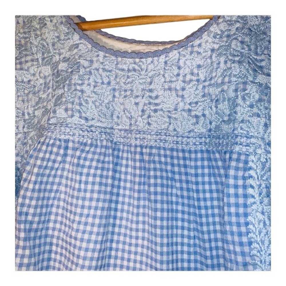 J Marie Blue Gingham Embroidered Midi Dress sz sm… - image 8