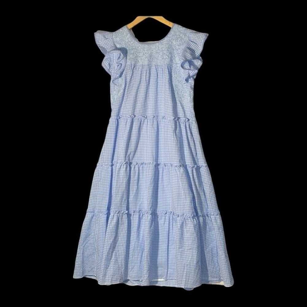 J Marie Blue Gingham Embroidered Midi Dress sz sm… - image 9