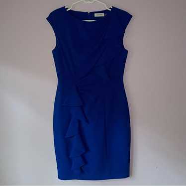 Calvin Klein Dress Size 6 Midi Sheath Cobalt Blue… - image 1