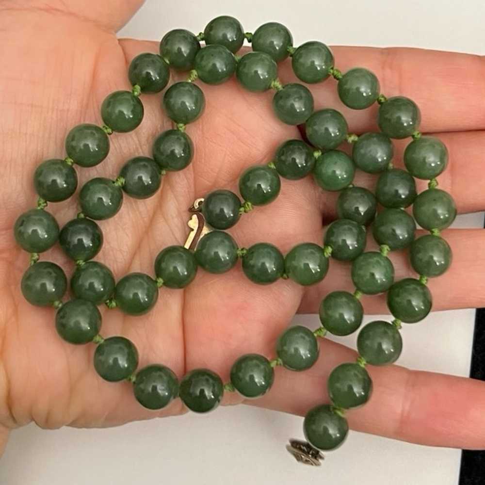 Vintage 1980s authentic Green jade beaded necklac… - image 2