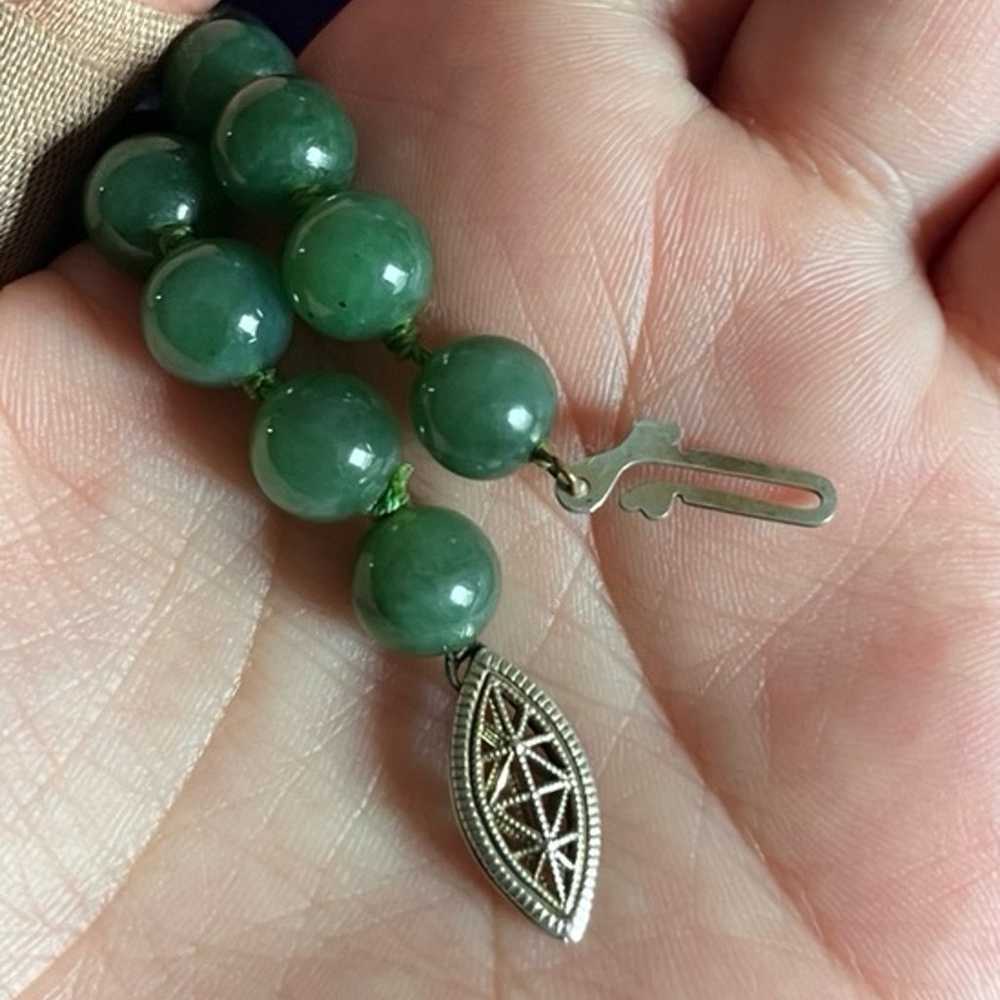 Vintage 1980s authentic Green jade beaded necklac… - image 3