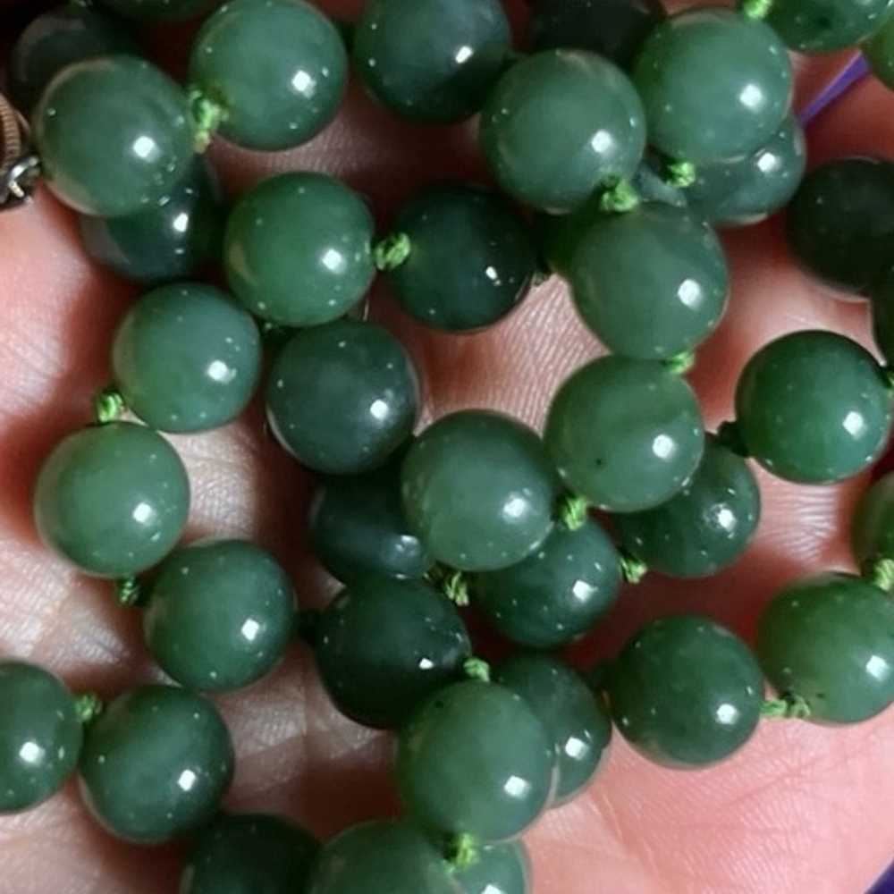 Vintage 1980s authentic Green jade beaded necklac… - image 6