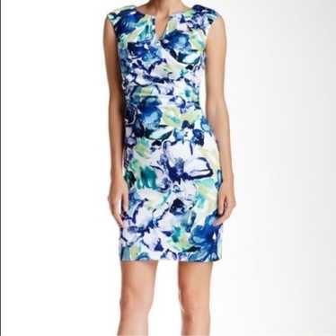 Adrianna Papell Blue Green Floral Sheath Dress Siz