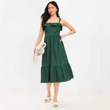 Loft Eyelet Ruffle Square Neck Midi Dress