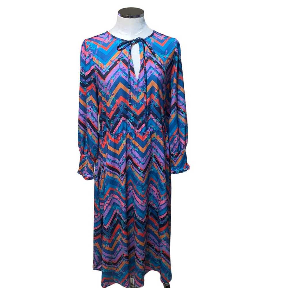 Eloquii Multicolor Chevron Print Tie Neck Long Sl… - image 1