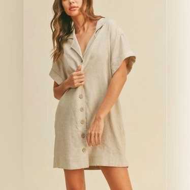 MIOU MUSE BUTTON-DOWN SHIRT DRESS | OATMEAL | Siz… - image 1