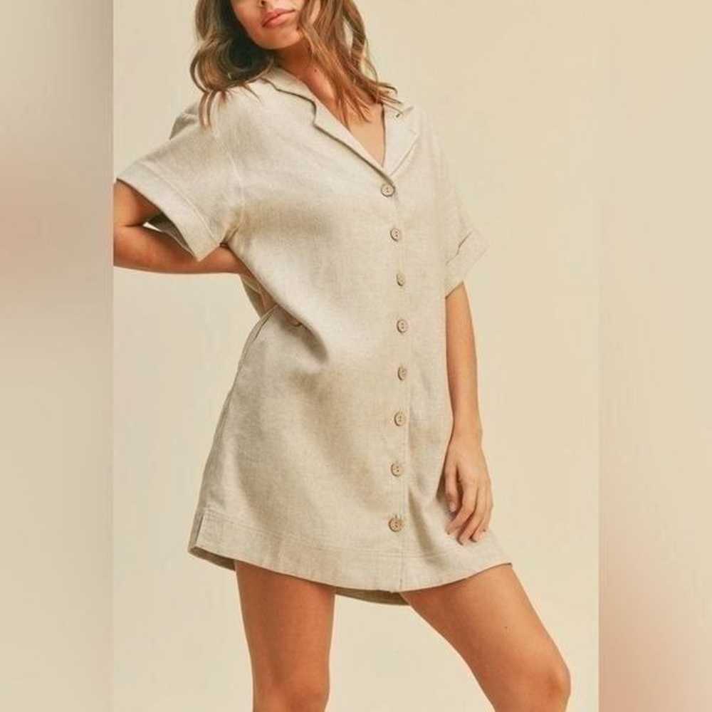 MIOU MUSE BUTTON-DOWN SHIRT DRESS | OATMEAL | Siz… - image 2