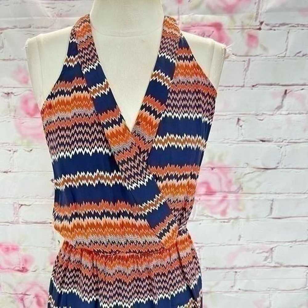 Parker Women's Faux Wrap Blue & Orange Zigzag Pri… - image 2