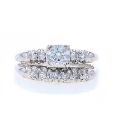 White Gold Diamond Vintage Engagement Ring Weddin… - image 1