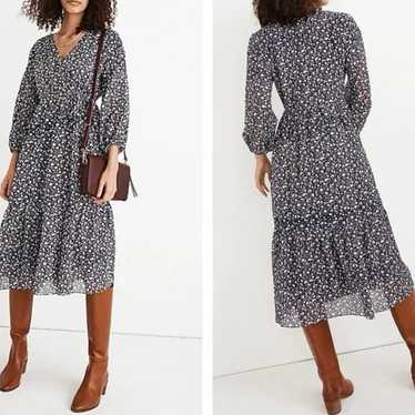 Madewell Navy Floral Tie Waist MIDI Dress