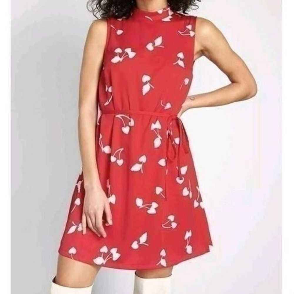 Modcloth Cherry Heart High Neck Dress Size Medium - image 1