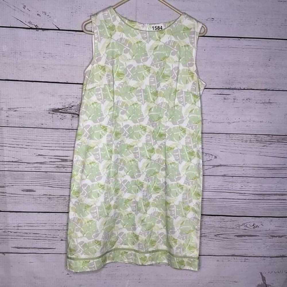 Vtg Cleo Women’s Green Shift Dress 12P Monstera L… - image 1