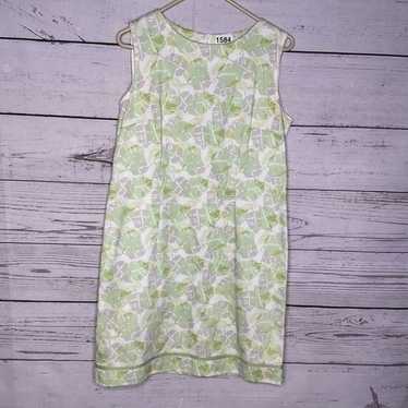 Vtg Cleo Women’s Green Shift Dress 12P Monstera L… - image 1