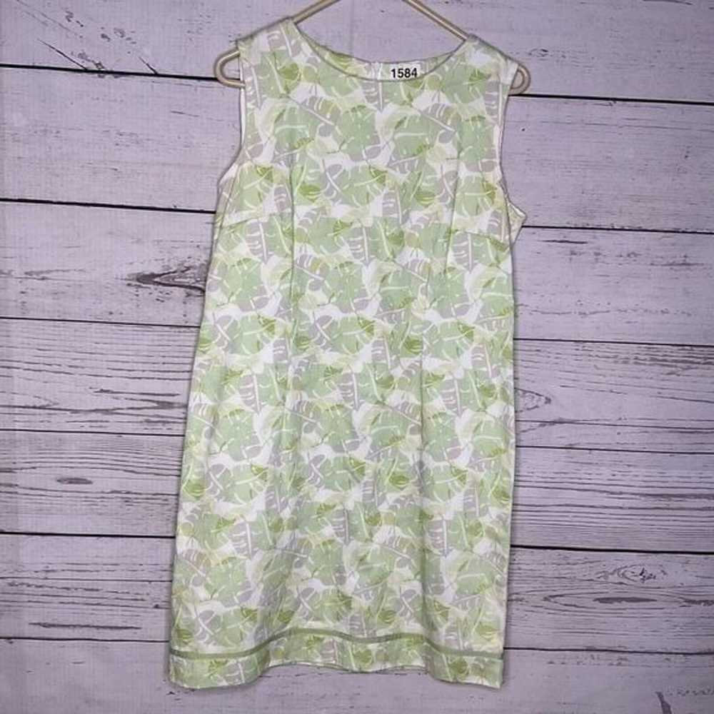 Vtg Cleo Women’s Green Shift Dress 12P Monstera L… - image 2