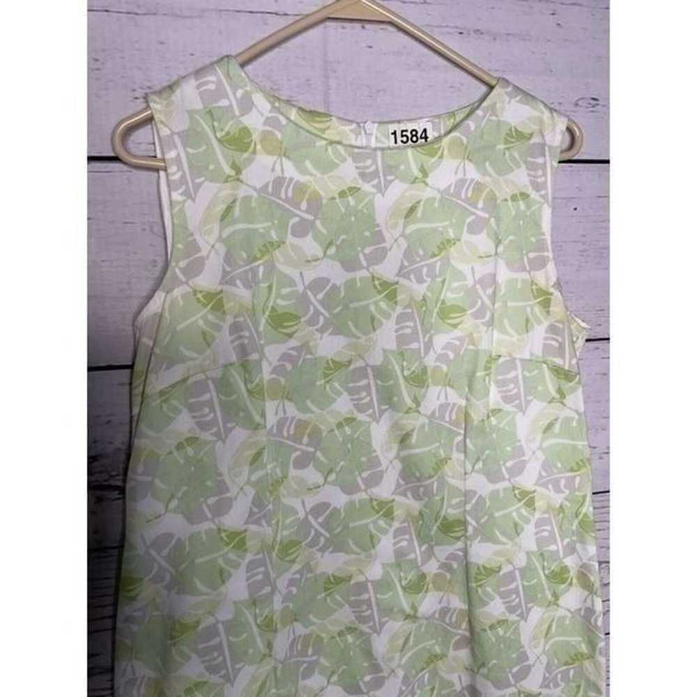 Vtg Cleo Women’s Green Shift Dress 12P Monstera L… - image 3