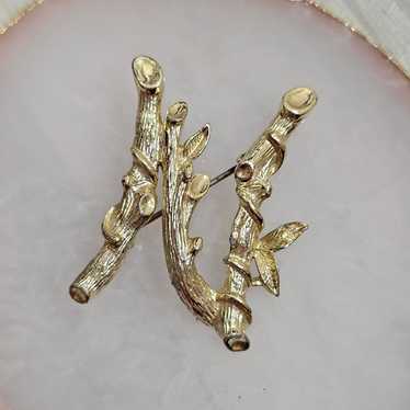 Vintage Sarah Coventry Initial N Pin Brooch Gold … - image 1