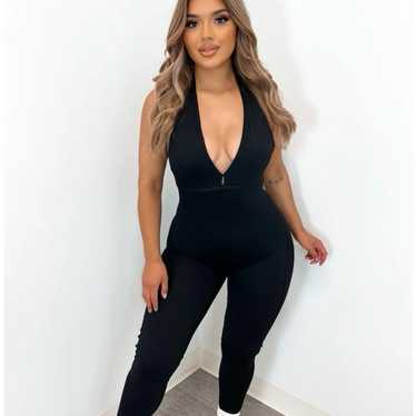 Pcheebum Black Halter Scrunch Butt Jumpsuit