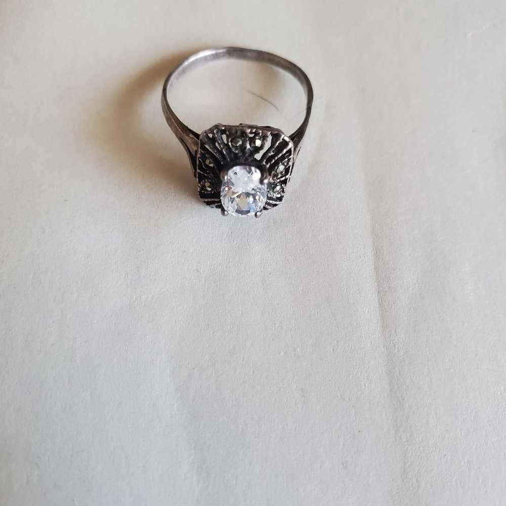 Vintage Silver Tone Faux Diamond Ring - image 2