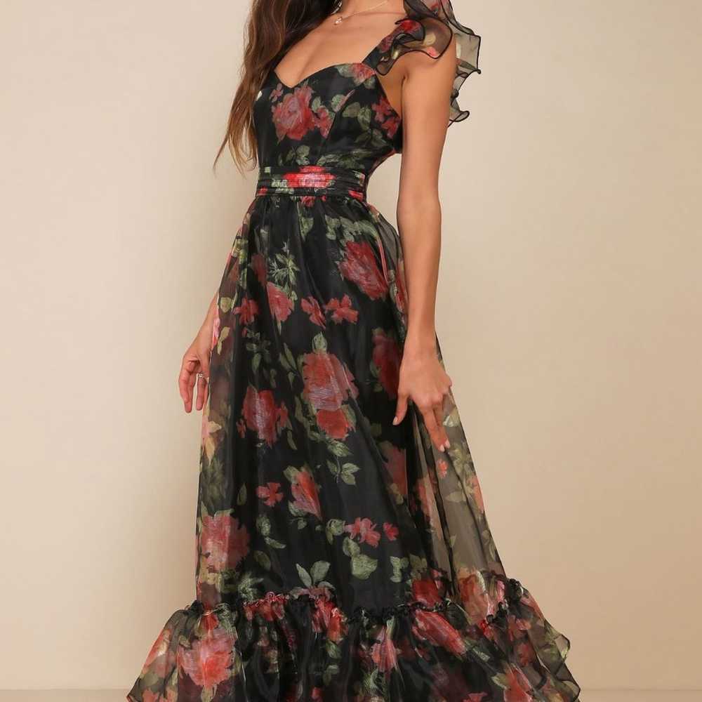 Lulus Black Floral Organza Ruffled Tiered Maxi Dr… - image 4