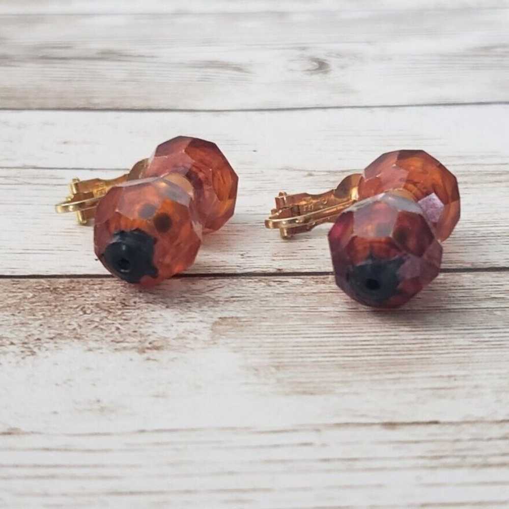 Vintage Clip On Earrings - Dark Orange Ball Duo -… - image 2