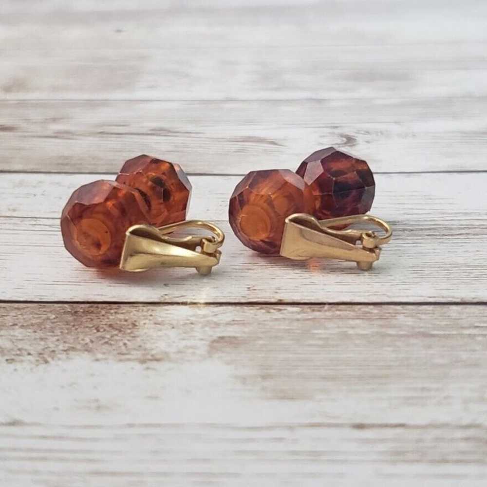 Vintage Clip On Earrings - Dark Orange Ball Duo -… - image 3