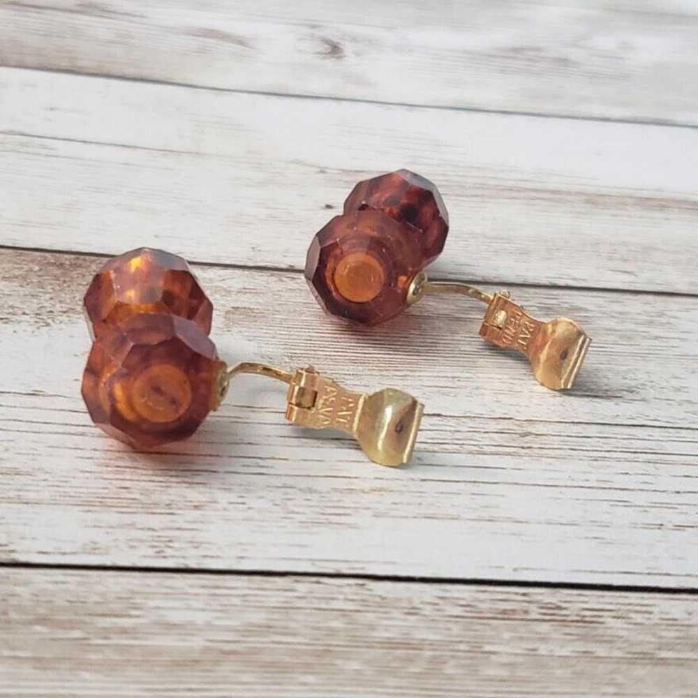 Vintage Clip On Earrings - Dark Orange Ball Duo -… - image 4