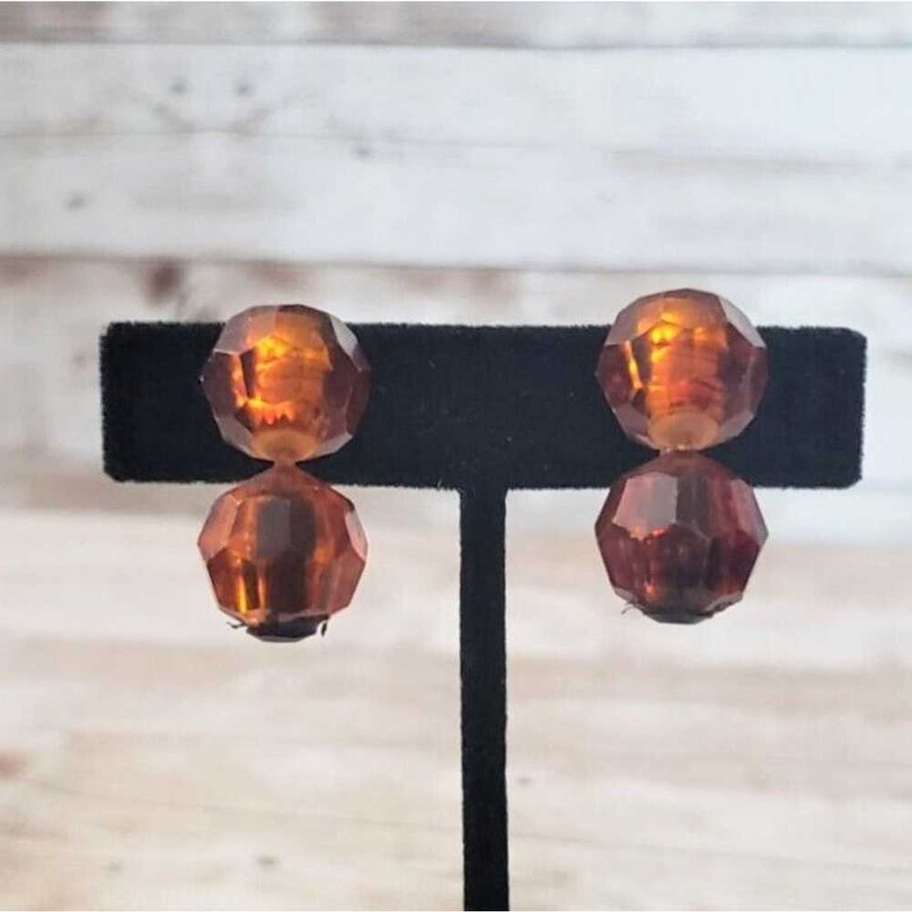 Vintage Clip On Earrings - Dark Orange Ball Duo -… - image 5