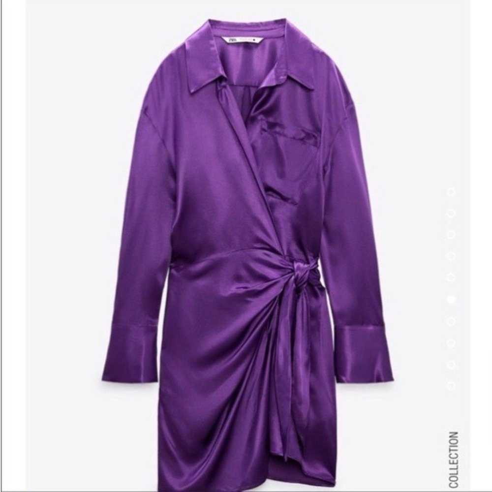 Zara purple satin effect wrap dress size XXL - image 1