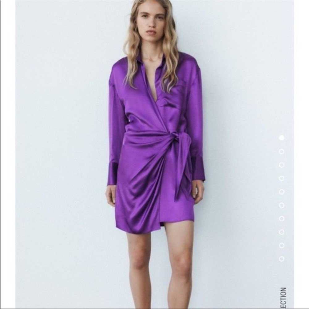 Zara purple satin effect wrap dress size XXL - image 2