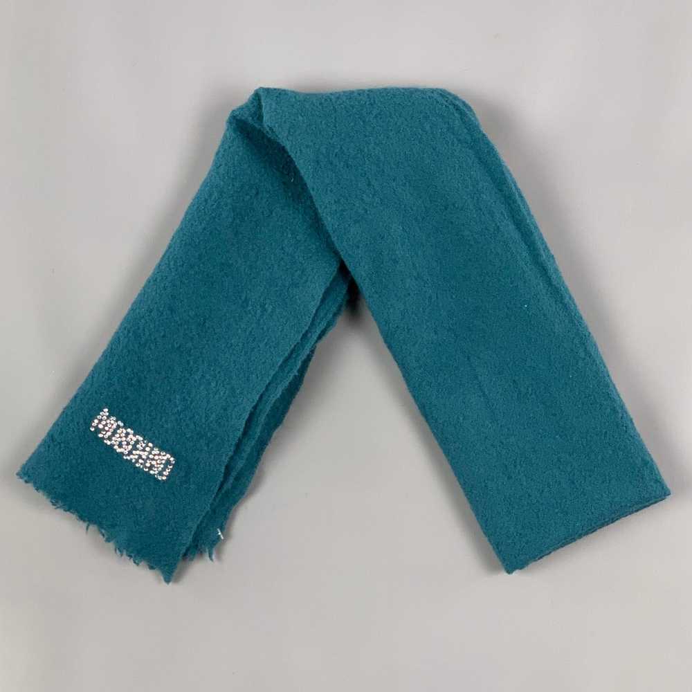 Moschino MOSCHINO Teal Textured Lana Wool Scarf - image 1