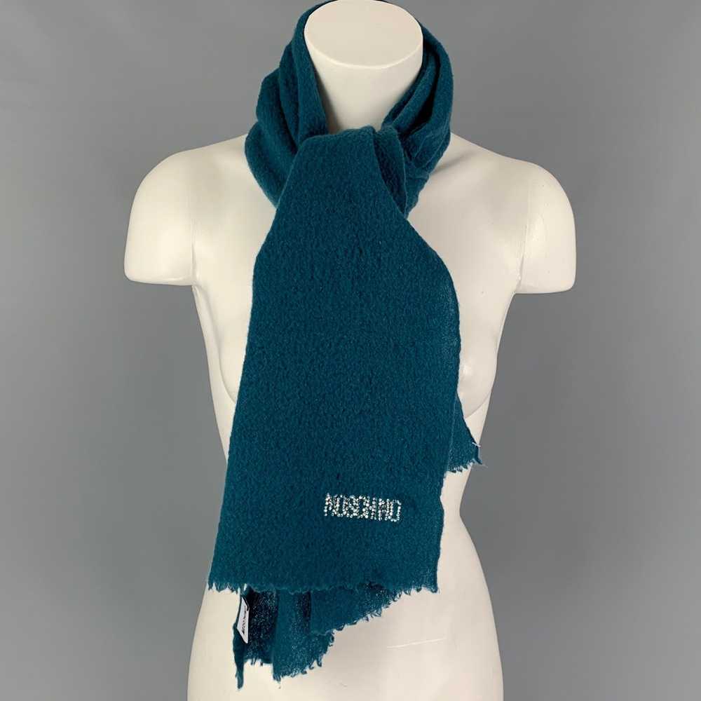 Moschino MOSCHINO Teal Textured Lana Wool Scarf - image 5