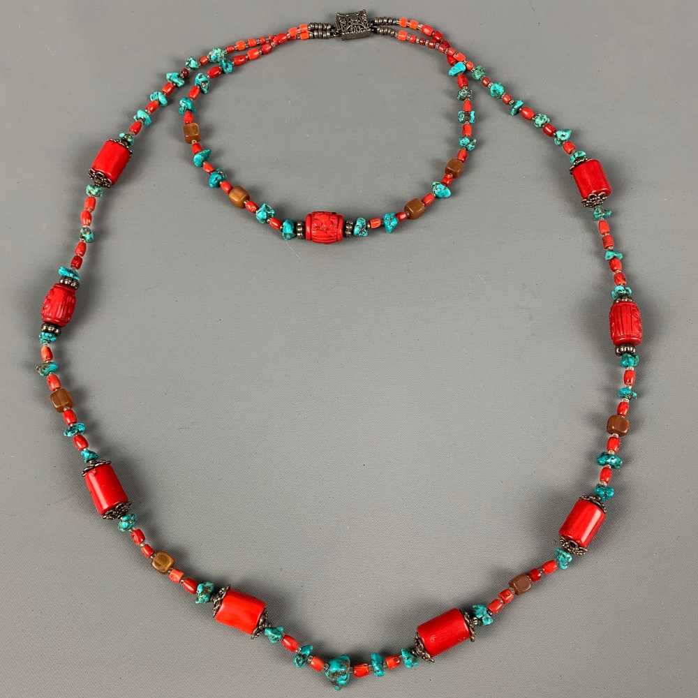 Designer VINTAGE Coral Turquoise Sterling Silver … - image 1